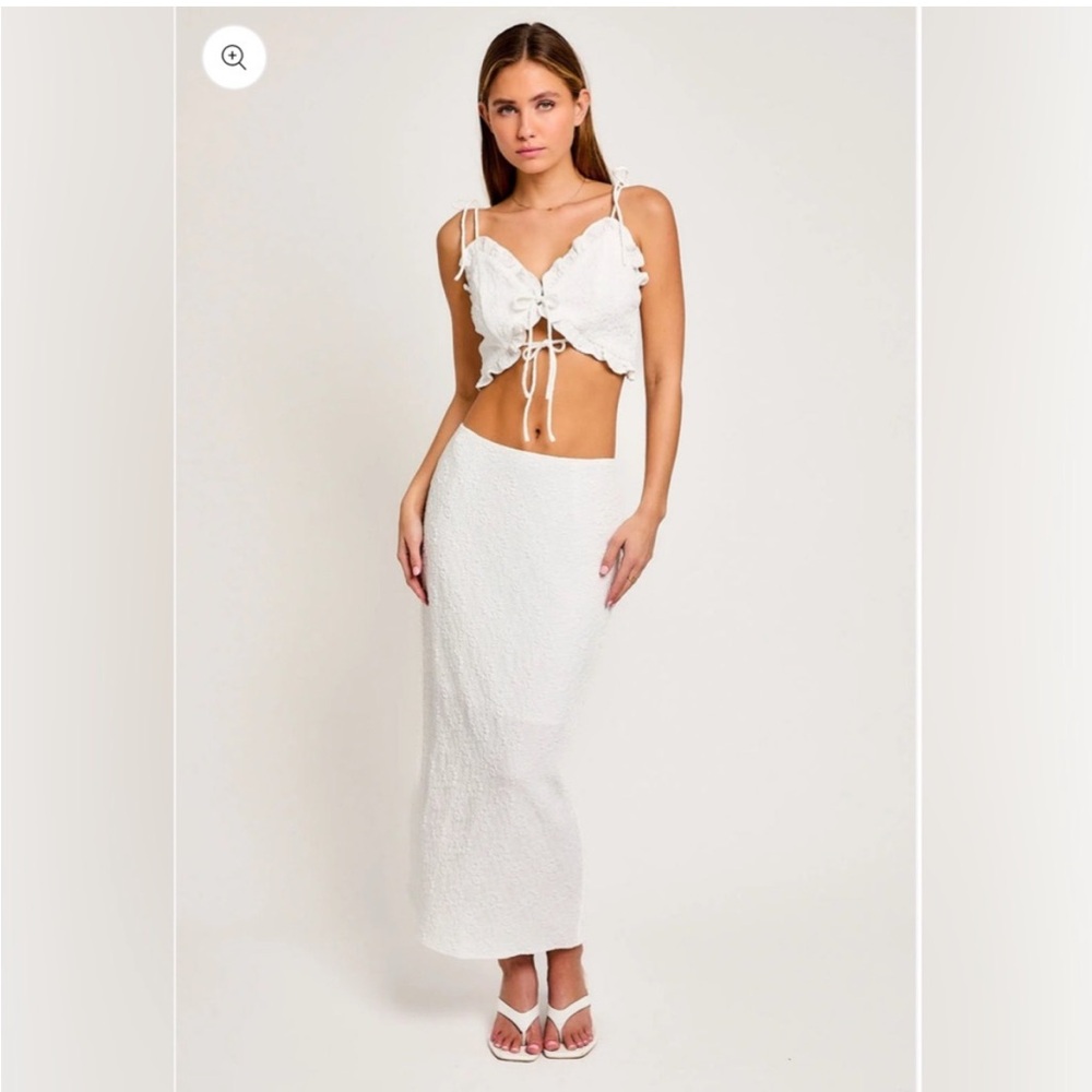Lace Tie Up Ruffled Crop Top & Maxi Skirt Set